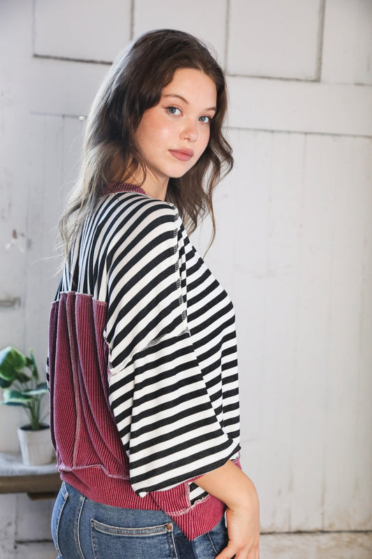 A Stripe Story Wine Crew Neck Pullover