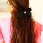 Black Satin Pearl Detail Coquette Bow