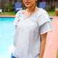Lovely In Gray Stripe Tiered Ruffle Sleeve Ric Rac Trim Top