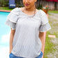 Lovely In Gray Stripe Tiered Ruffle Sleeve Ric Rac Trim Top