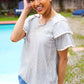 Lovely In Gray Stripe Tiered Ruffle Sleeve Ric Rac Trim Top