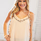 Peach Wool Dobby V Neck Ruffle Hem Tank Top