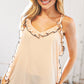 Peach Wool Dobby V Neck Ruffle Hem Tank Top