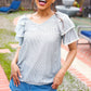 Lovely In Gray Stripe Tiered Ruffle Sleeve Ric Rac Trim Top