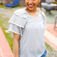 Lovely In Gray Stripe Tiered Ruffle Sleeve Ric Rac Trim Top