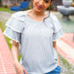Lovely In Gray Stripe Tiered Ruffle Sleeve Ric Rac Trim Top