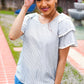 Lovely In Gray Stripe Tiered Ruffle Sleeve Ric Rac Trim Top