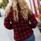 Cozy Red Sherpa Plaid Asymmetrical Zip Sweater Top