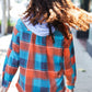Stand Out Teal & Orange Plaid Fleece Hoodie Shacket