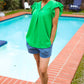 Sunny Days Kelly Green Banded V Neck Flutter Sleeve Top