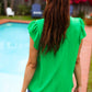 Sunny Days Kelly Green Banded V Neck Flutter Sleeve Top