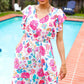 Hello Beautiful Ivory & Fuchsia Floral Sequin Smock Waist Midi Dress