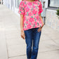 Vacay Vibes Floral Back Keyhole Short Smocked Banded Sleeve Top