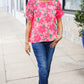 Vacay Vibes Floral Back Keyhole Short Smocked Banded Sleeve Top