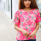 Vacay Vibes Floral Back Keyhole Short Smocked Banded Sleeve Top