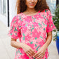 Vacay Vibes Floral Back Keyhole Short Smocked Banded Sleeve Top