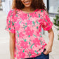 Vacay Vibes Floral Back Keyhole Short Smocked Banded Sleeve Top