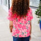 Vacay Vibes Floral Back Keyhole Short Smocked Banded Sleeve Top