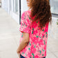 Vacay Vibes Floral Back Keyhole Short Smocked Banded Sleeve Top