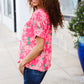 Vacay Vibes Floral Back Keyhole Short Smocked Banded Sleeve Top