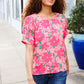 Vacay Vibes Floral Back Keyhole Short Smocked Banded Sleeve Top