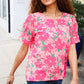 Vacay Vibes Floral Back Keyhole Short Smocked Banded Sleeve Top