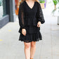 Holiday Vixen Black Chiffon Swiss Dot V Neck Tiered Ruffle Dress