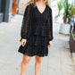 Holiday Vixen Black Chiffon Swiss Dot V Neck Tiered Ruffle Dress