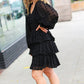 Holiday Vixen Black Chiffon Swiss Dot V Neck Tiered Ruffle Dress