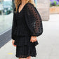 Holiday Vixen Black Chiffon Swiss Dot V Neck Tiered Ruffle Dress