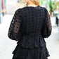 Holiday Vixen Black Chiffon Swiss Dot V Neck Tiered Ruffle Dress