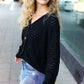 Follow Me Black Pointelle Knit Button Down Cardigan