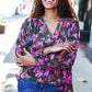 Eyes On You Forest Green Floral Smocked Bubble Sleeve V Neck Top
