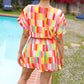 Eyes On You Coral Geo Abstract Surplice Woven Romper
