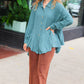 Beautiful You Teal Button Down Sharkbite Cotton Tunic Top