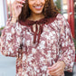 Spread Joy Taupe Floral Front Tie Elastic Long Sleeve Blouse (Copy)