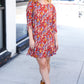 Spread Joy Rust Ruffle Floral Hem 3/4 Slit Sleeve Dress