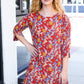 Spread Joy Rust Ruffle Floral Hem 3/4 Slit Sleeve Dress