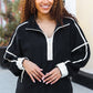 Catch Glances Black Cinched Waist Half Zip Up Fleece Jacket