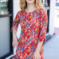 Spread Joy Rust Ruffle Floral Hem 3/4 Slit Sleeve Dress