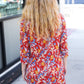 Spread Joy Rust Ruffle Floral Hem 3/4 Slit Sleeve Dress