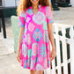 Find Love Hot Pink Abstract Print Frill Notch Neck Dress