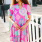 Find Love Hot Pink Abstract Print Frill Notch Neck Dress