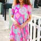Find Love Hot Pink Abstract Print Frill Notch Neck Dress