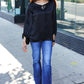 Live For Today Black Woven Front Tie Silky Blouse