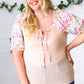 Peach & Floral Tie Neck Bubble Sleeve Top