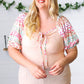 Peach & Floral Tie Neck Bubble Sleeve Top