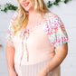 Peach & Floral Tie Neck Bubble Sleeve Top
