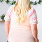 Peach & Floral Tie Neck Bubble Sleeve Top