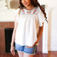 Oatmeal Cotton Stripe Embroidered Yoke Top
